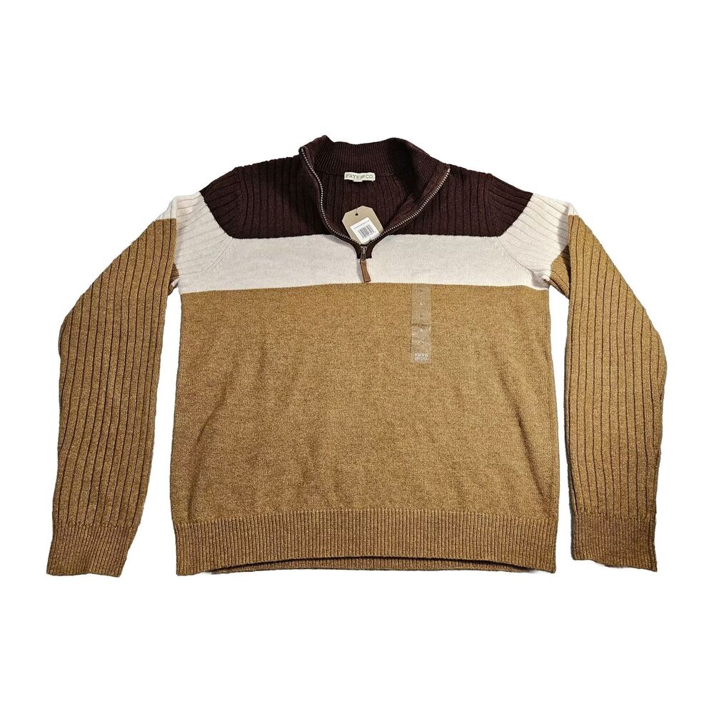 NWT Frey Mens Tight Knit Sweater Sz L 1/4 Zip Cozy Cabin Academia Casual Preppy